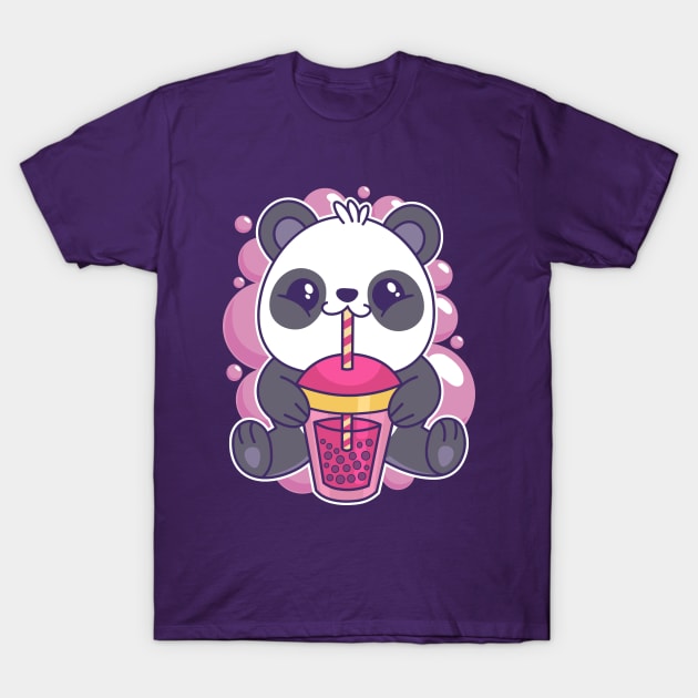 Baby Panda Drinking Bubble Tea Cute Kawaii Bear T-Shirt by Cuteness Klub